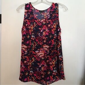 Halogen Floral Tank Very Pretty Drk Blue/Reds SzM Round Neck Sleeveless